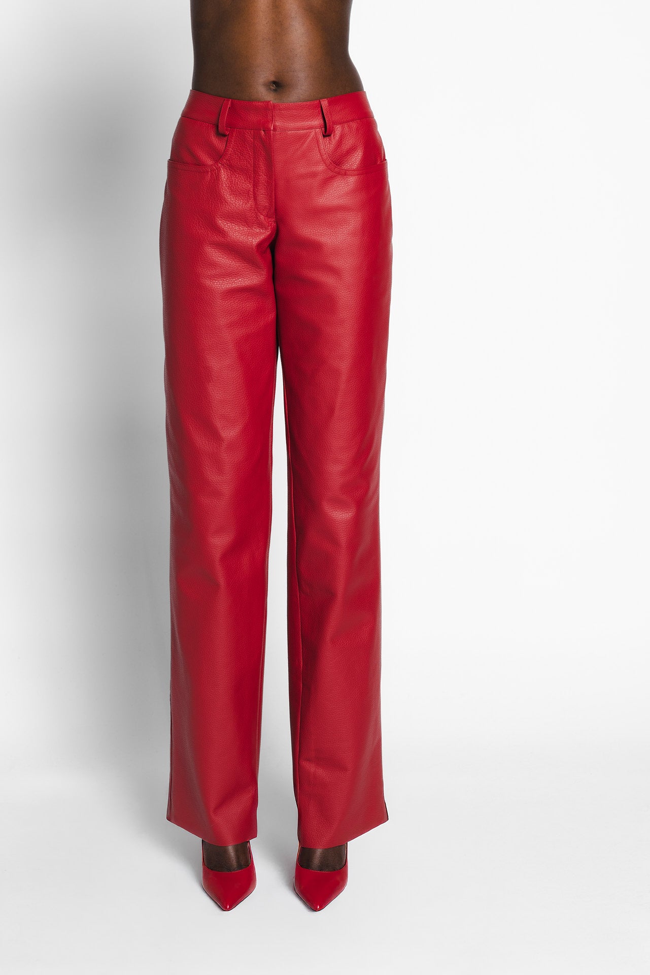 Leather Mid Waist Pants Monza Red