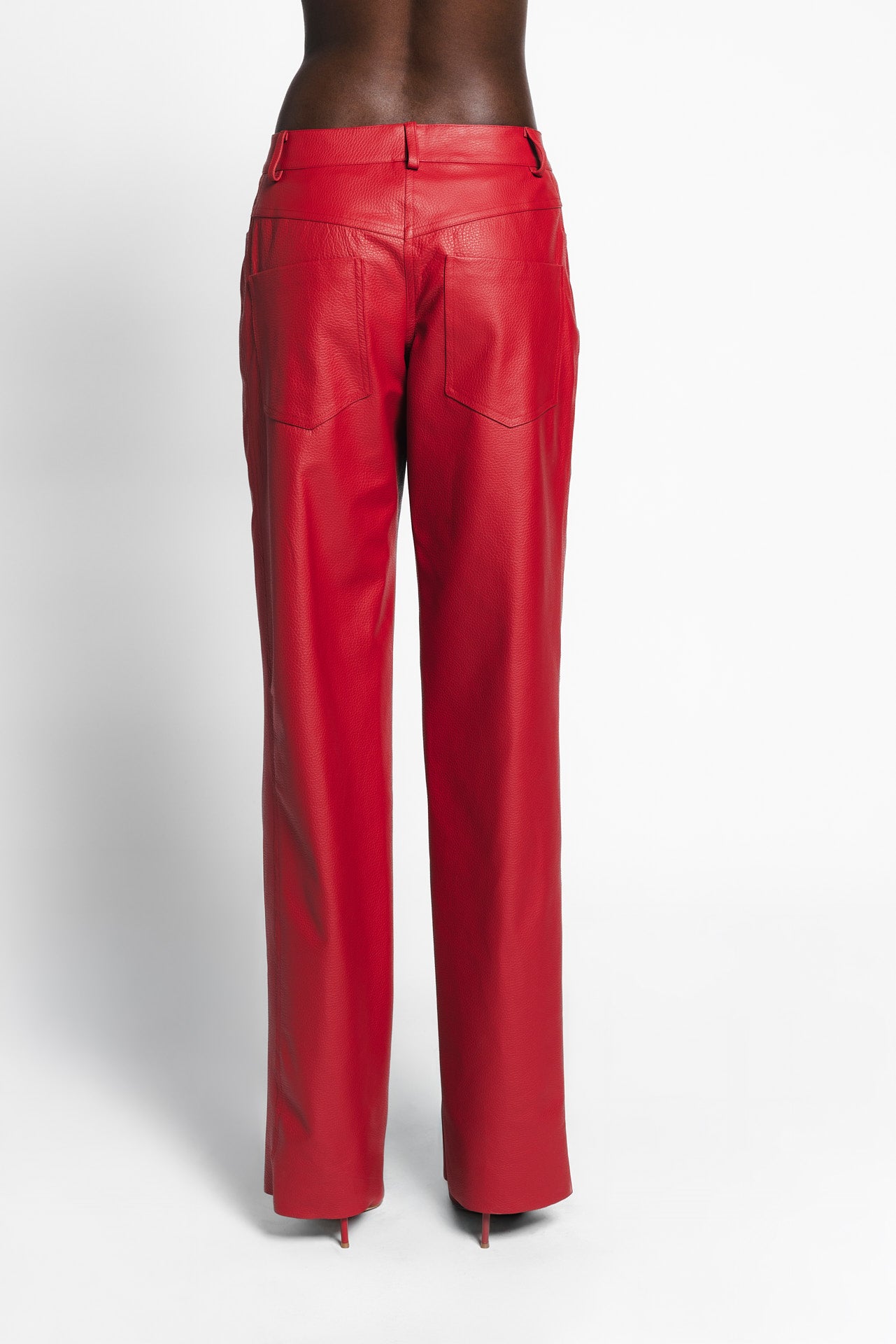 Leather Mid Waist Pants Monza Red